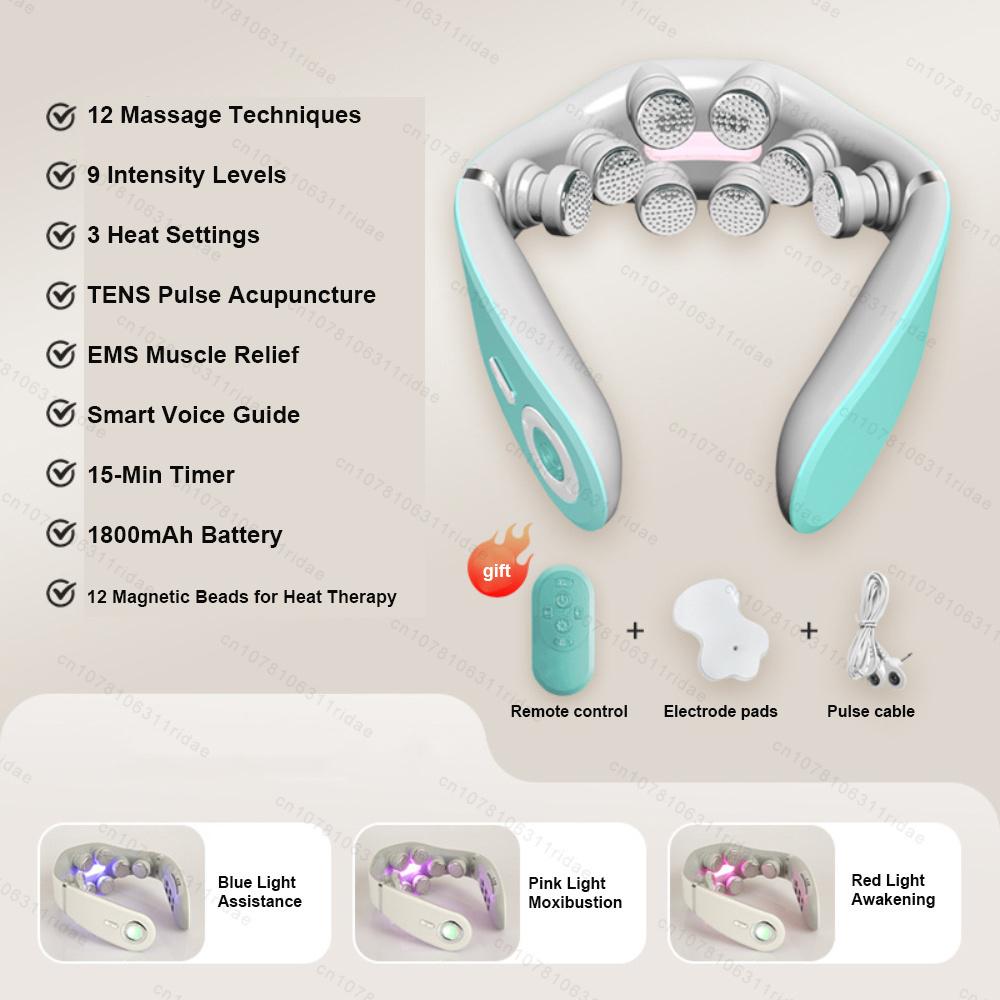 

Cervical Massager Protable Neck Shoulder Massager Pulse Neck Guard Deep Massage Neck Warm Pressing Neck Pressing Care зелений
