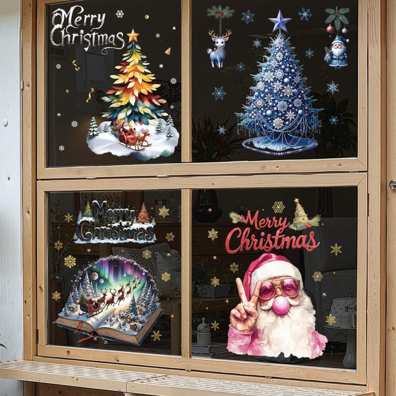 Colorful Christmas Window Decoration Set: Tree, Santa, Reindeer Stickers