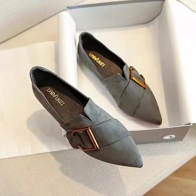 Women's Pointed-Toe Flat Suede Shoes - Soft Leather Pea Shoes for Spring and Autumn