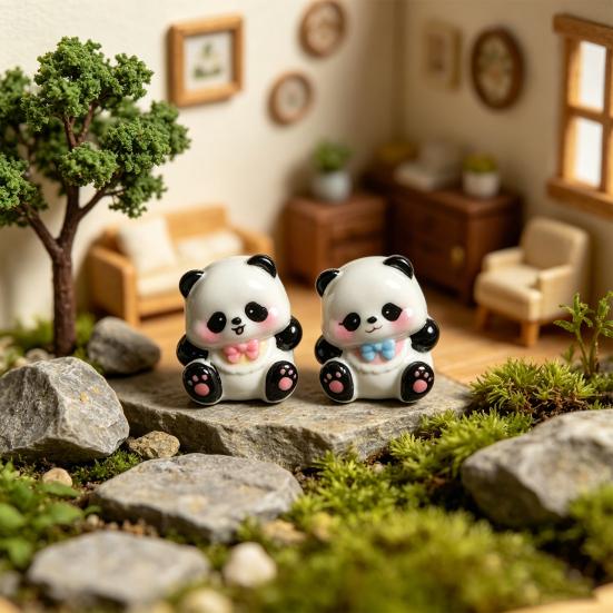 3 Pcs Mini Panda Figurines, Cute Resin Panda Fairy Garden Accessories, Cartoon Tiny Animals Cake Topper for DIY Craft, Aquarium, Car
