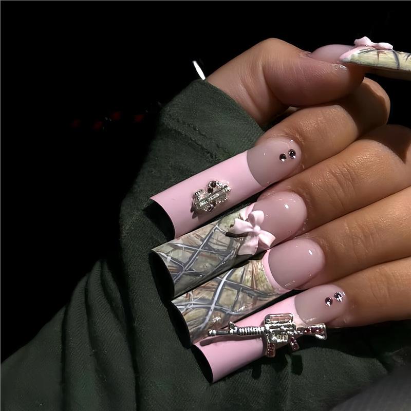 24-Piece Pink Glitter Gradient Press-On French Nails Set