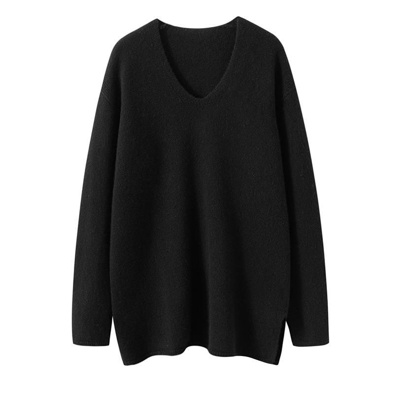 Autumn/Winter 2025 Women's V-neck Loose Cashmere Sweater - Thick Knit Lazy Style Pullover