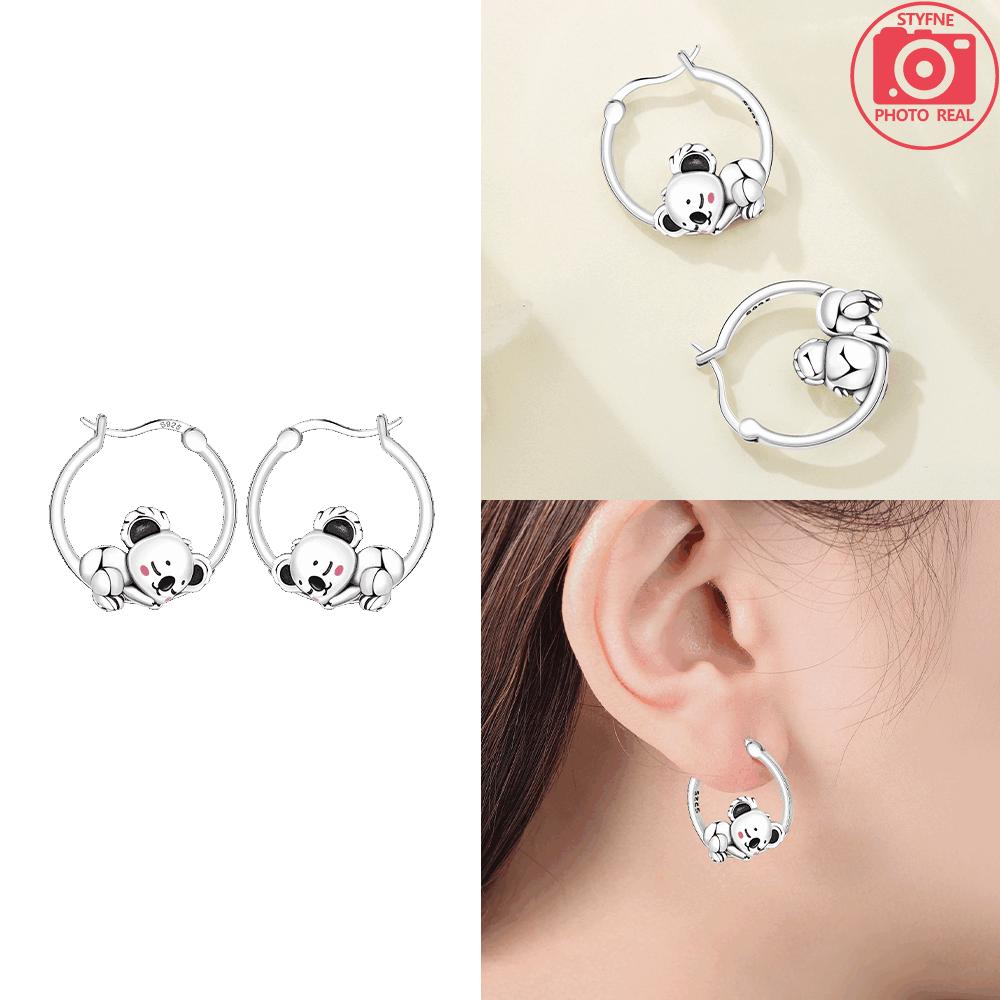 925 Silver Pink Cat Earring Collar Cute Cat Paws Koala Woman's Earring Valentine Anniversary Earrings Jewelry Fine Gift
