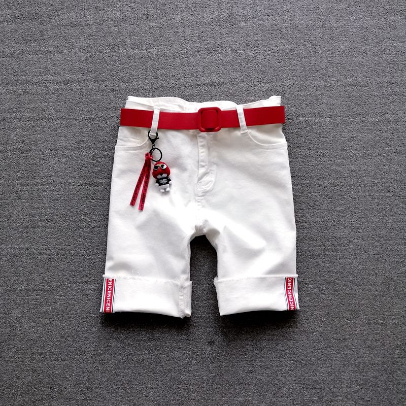 

Half Length European Goods Slim Fit Slim Looking Flanging Letter Jeans White trousers with red letters (belt pendant) XS