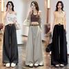 Women's High-Waisted Striped Wide-Leg Pants with Belt - Casual, Loose, Floor-Length Style