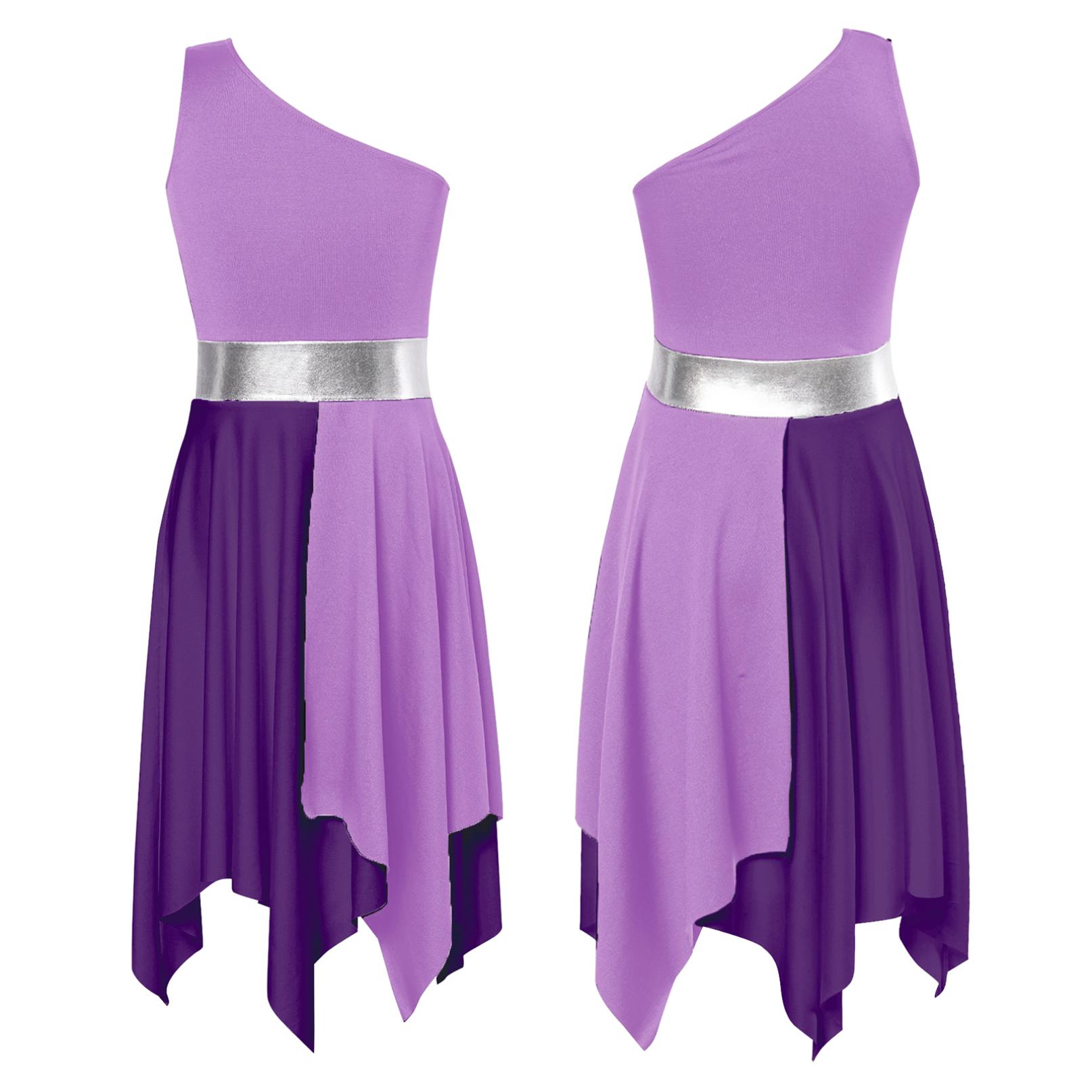 

Діти, дівчата, літургійне танцювальне плаття, без рукавів, асиметричний костюм для сучасного танцю, туніка 5-6 Years лавандовий