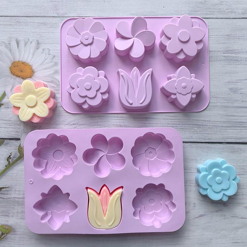 6 Cavity Flower-Shaped Of Tulip Silicone Mold Suitable For Soap Candle Hand Making Diy Cake Chocolate Dessert Baking Mold