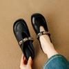 Fashion Women's New Summer Leather with Increased Height Metal Belt Buckle, Middle Heel and Toe Cover, M Ü Ller Slippers