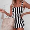 Sommer Sexy Frühling und Sommer Damen Retro Vertikal Gestreiftes Mini Charmantes Knopf Camisole Träger Sling Kleid