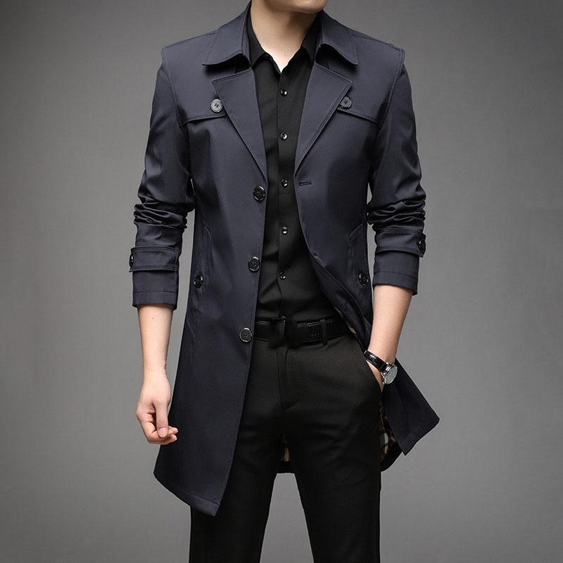 Casual Outerwear Jackets Windbreaker Brand Trench Fashion England Style Long Trench Coats Mens   Spring Clothing Plus Size