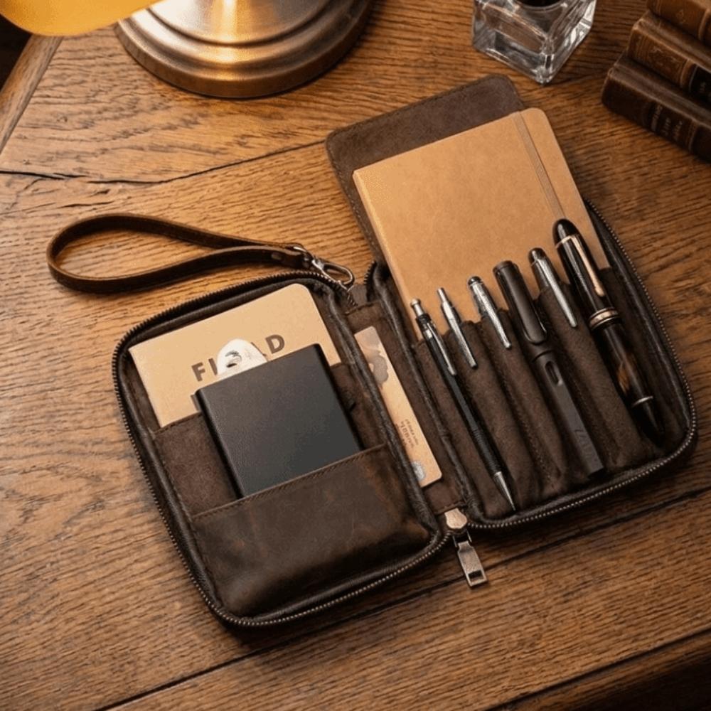 Genuine Leather Pen Case Vintage Stationery Case School Supplies Pencil box  Student