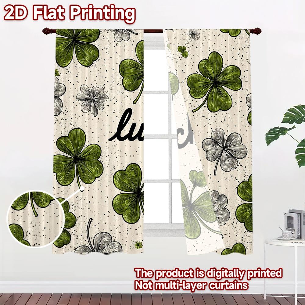 2D FLAT PRINTING 2pcs Curtains (Without Rod) St. Patrick's Day Clovers Light Filtering Chic Curtains Durable Polyester Curtains