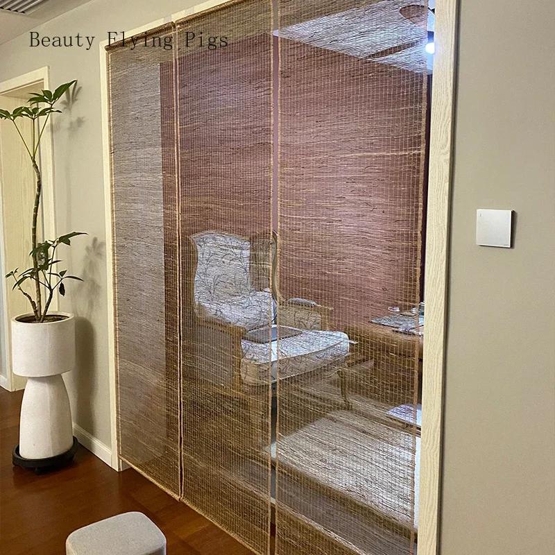 Retro and Nostalgic Ramie Curtains, Partition Screens, Semi Shading Grass Curtains In the Entrance Plant Fiber