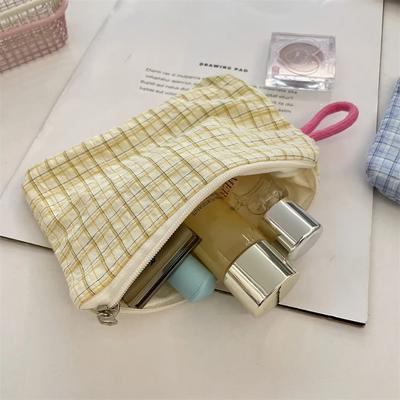 Storage Bag Small Plaid Travel Cosmetic Lipstick Key Card Data Cable Portable Girls Makeup Handbags Wallet Pouch Bags Organizer