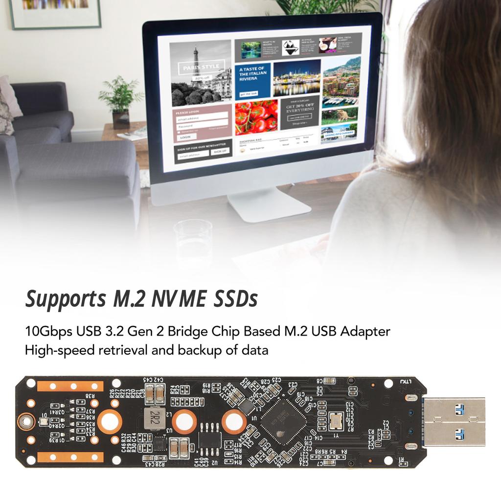 NVMe to USB, Portable SSD 10 Gbps 3.2 Adapter Plug and Play Gen 2 Bridge Chip M.2 NVME Black