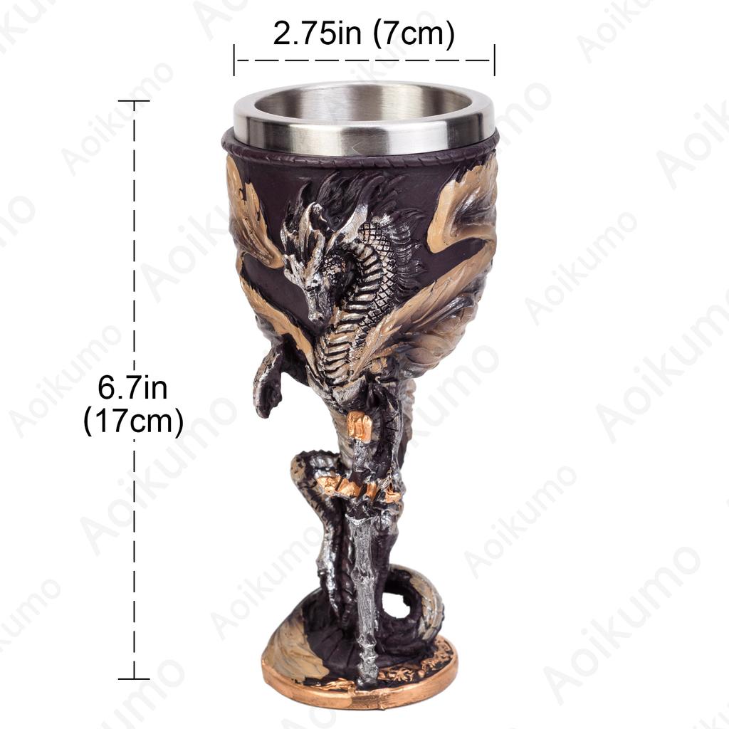 Creative Medieval Dragon Resin Goblet Cup Collection with Stainless Steel Insert Hand Painted Design Wine Goblet for Friend Gift