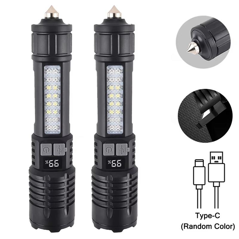 10000LM High Power LED Flashlight Powerful TYPE-C Rechargeable COB Flashlight With Side Light Torch For Outdoor Camping Hiking