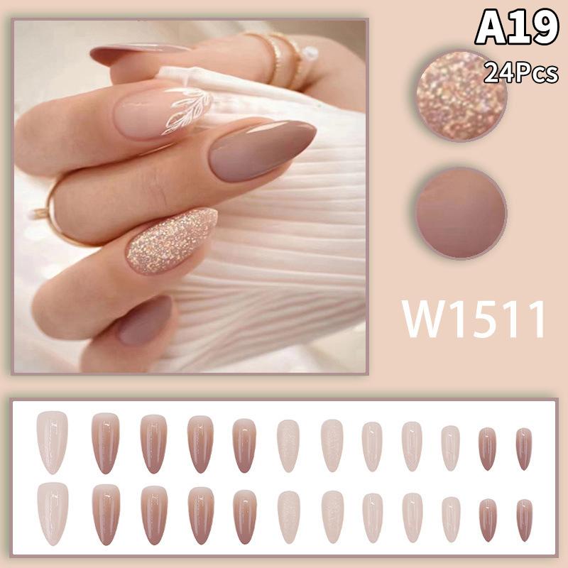 24Pcs French Multiple Styles Fake Nails Press On Nails Gel On Painted Reusable Fast Wearable Nail Tips Detachable Full Finished