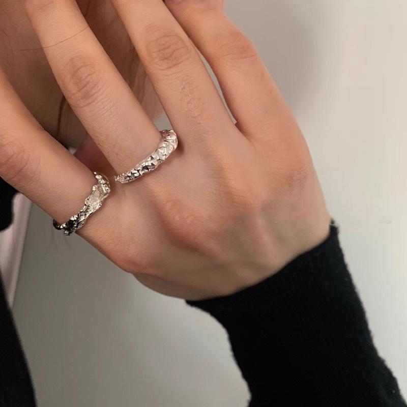 Irregular Lava Texture Open Ring INS Premium Niche Design Simple Stackable Index Finger Ring Casual Dainty Minimalist Fashion Daily Jewelry