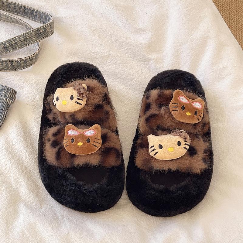 

Леопардовый принт толстая подошва однословные пушистые тапочки женские носят 2025 новые весенние, осенние и зимние комнатные домашние интернет-знаменитость хлопковые тапочки 40 цветной печати леопарда