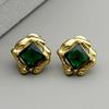Retro Gold Color Stainless Steel Green Glass Geometric Stud Earrings for Women Men Irregular Earrings Statement Jewelry Gift