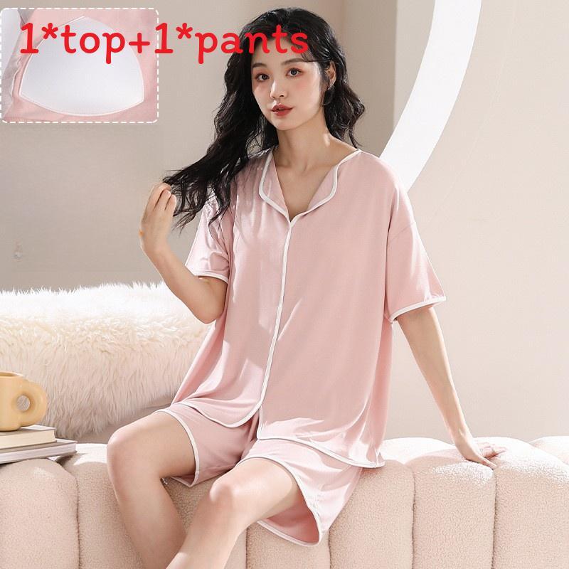 Womens Summer Sleep Suit With Round Neck Short Sleeve Top And Shorts For Relaxed Lounge Wear