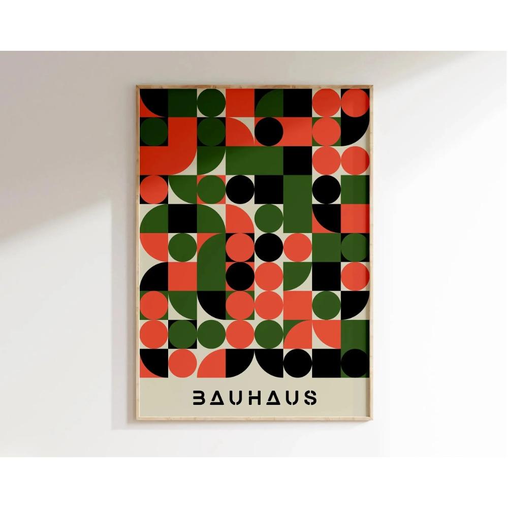 Mid Century Bauhaus Poster Geometric Wall Art Canvas Prints Living Room Bedroom Bright Colourful Artwork for Home Decor