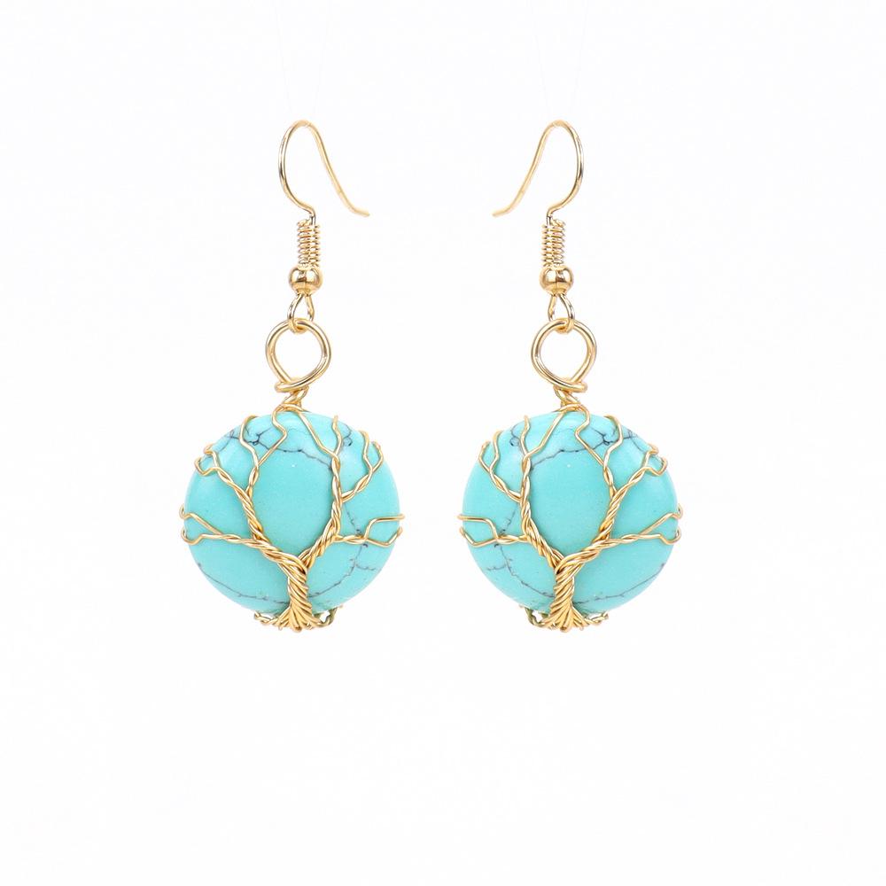 

Tone Gold Winding Amethyst Rough Stone Round Tree Of Life Earrings Stud Earrings Pendant E49