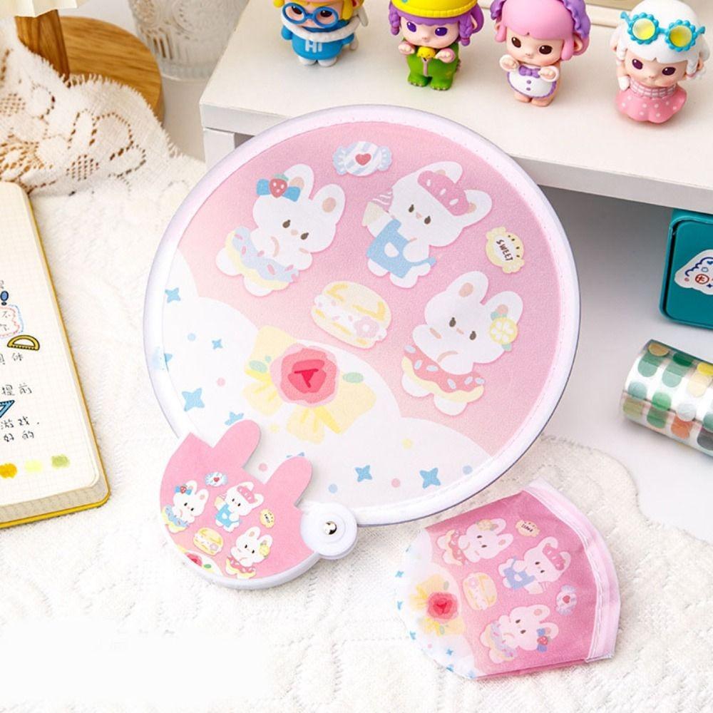Folding Round Collapsible Pocket Fan Mini Cute Handheld Fan Portable Cartoon Pattern Foldable Fan