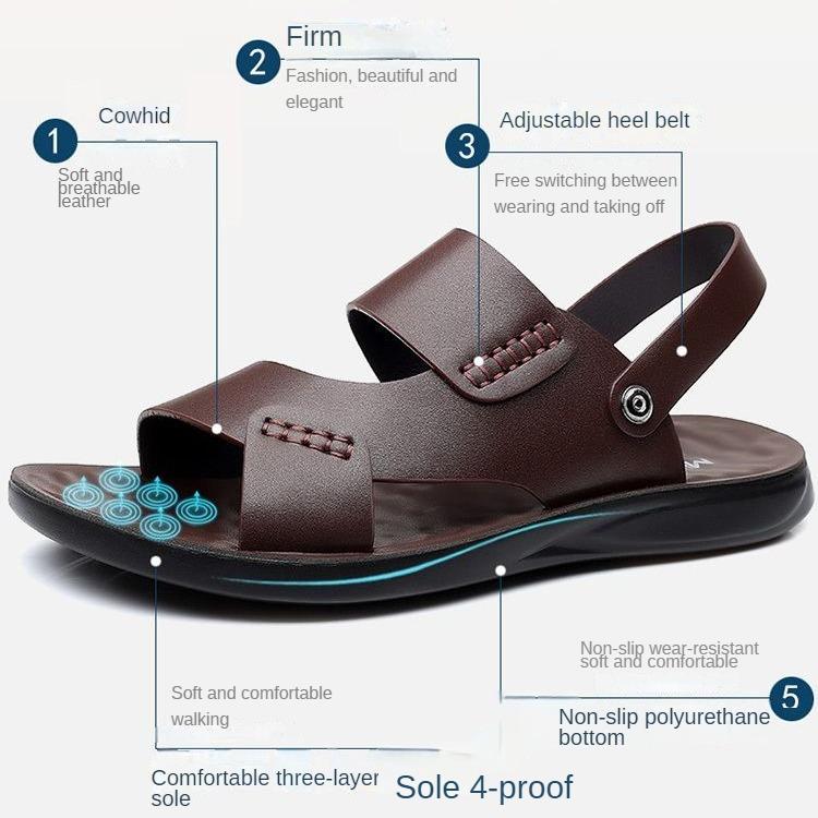 37-47 Summer Wear-resistant Dual-purpose Sandals Men's Waterproof Soft-soled Slippers Outer Wear Beach Shoes