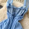 Summer Women Sexy Strapless Open Back Chiffon Irregularly Seaside Beach Ankle Length Dresses