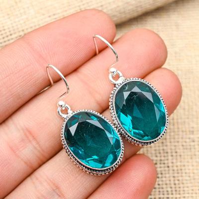 Ravishing Indicolite Gemstone Handmade 925 Solid Sterling Silver Earrings Jewelry For Her