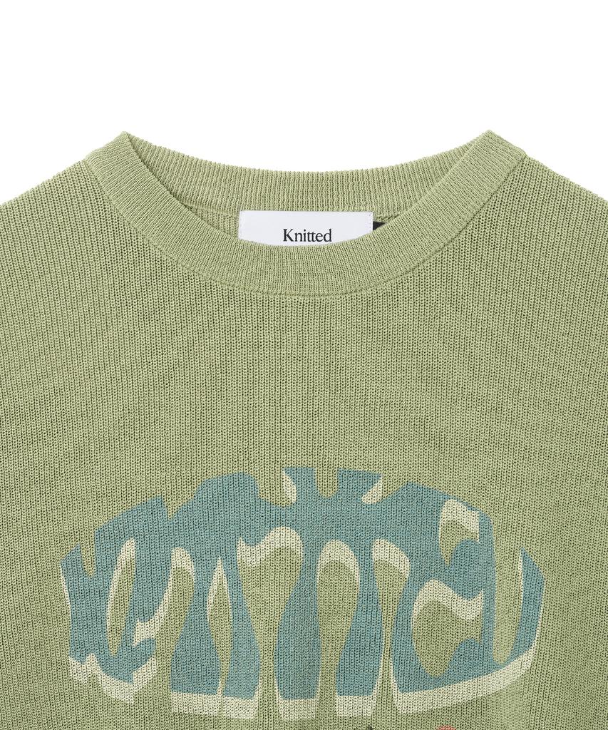 KNITTED Coolever Flower Print Half Knit Sage Green