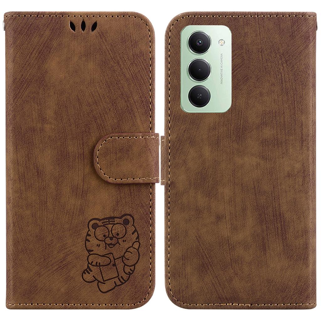 For Xiaomi Redmi 15 4G (EU) (171mm) Wallet Case Tiger Imprint Leather Shockproof Phone Cover with Wrist Strap