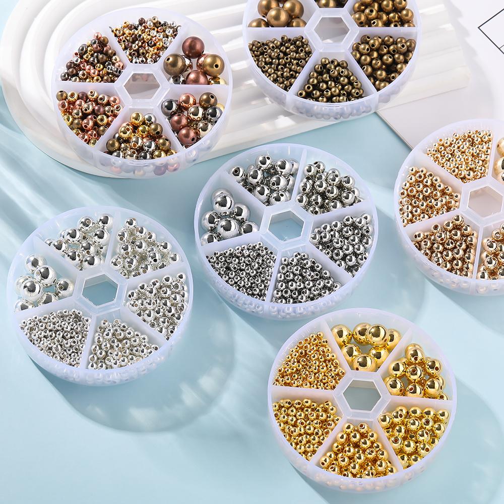 553pcs 3-10mm CCB Gold Silver Color Spacer Beads Set Box Round Loose Beads Charms Kit For Jewelry Making DIY Bracelet Necklace