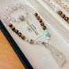 Retro High-Quality Natural White Chalcedony White Crystal Tiger'S Eye Sweater Chain Necklace, New Autumn And Winter Models, Batch