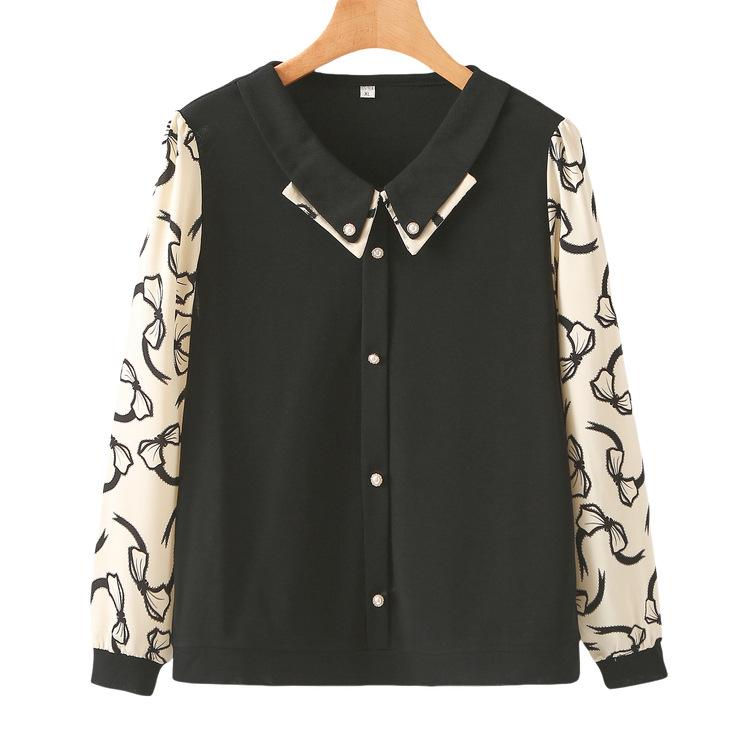 Middle-aged and Elderly Women's Fashionable T-shirt New Top Fake Two-piece Middle-aged Mother's Spring and Autumn Long-sleeved Base Shirt