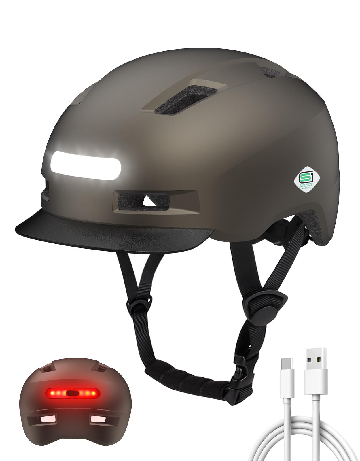 

Shinmax Bicycle SG Adult and JAPAN Rechargeable Front and Rear Cap Hat Urban AF for Commuters Helmet, Standard, Unisex, Child, FIT, Lights, Style, серый