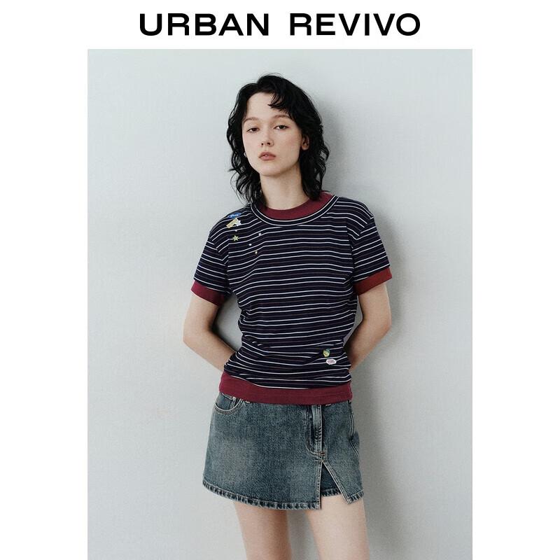 

UR Women s Sticker Print Color Block Striped T-shirt XS