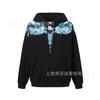 American street lightning wing print jacket men's and women's autumn and winter black loose shoulder heavy trendy hooded top