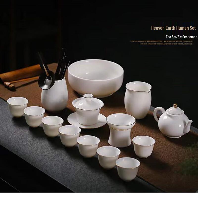 Elegant White Jade Porcelain Tea Set with Gaiwan and Teapot
