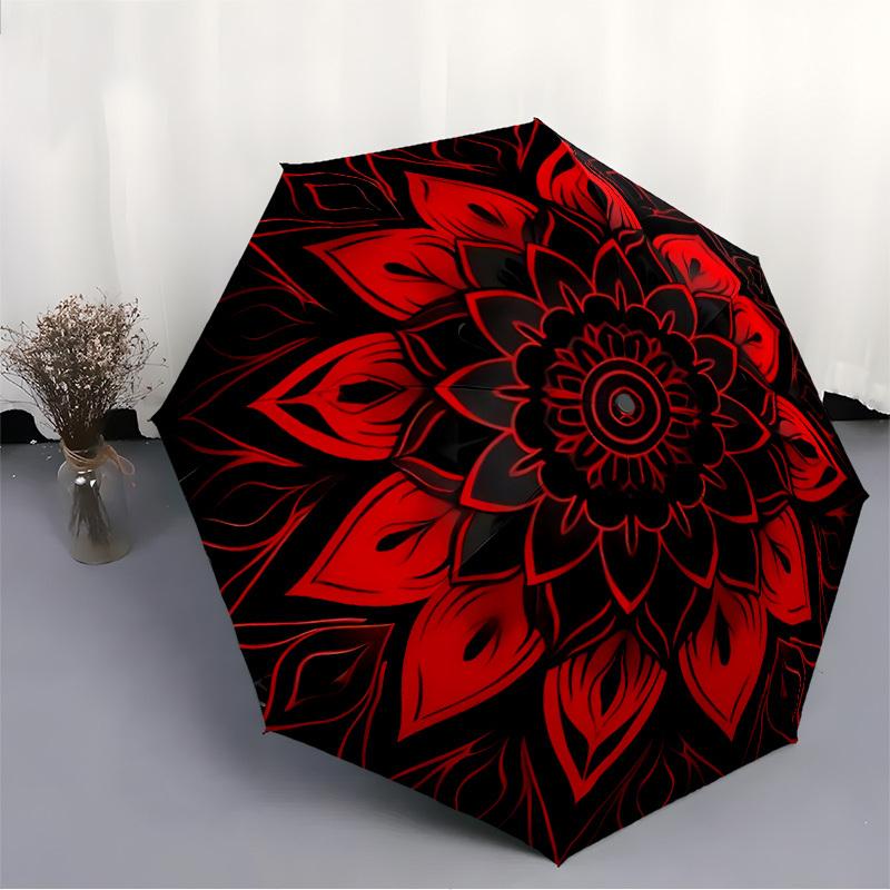 1pc Floral Mandala Automatic Open 8-Rib Windproof Umbrella, Travel & Commuting, Suitable for All Seasons