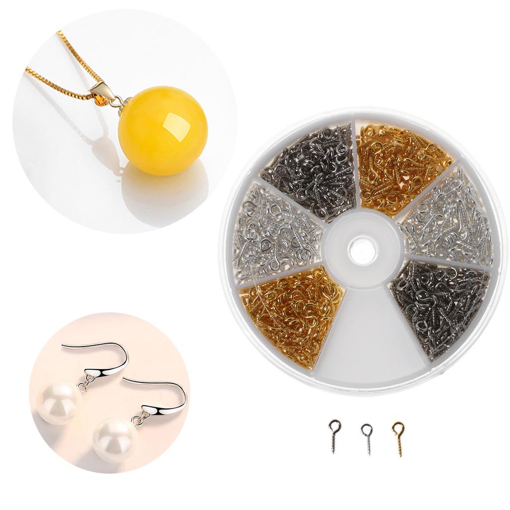 600Pcs/set Small Eye Pin Pendants Screw Eye Pins Jewelry Making 4x10mm 3 Colors