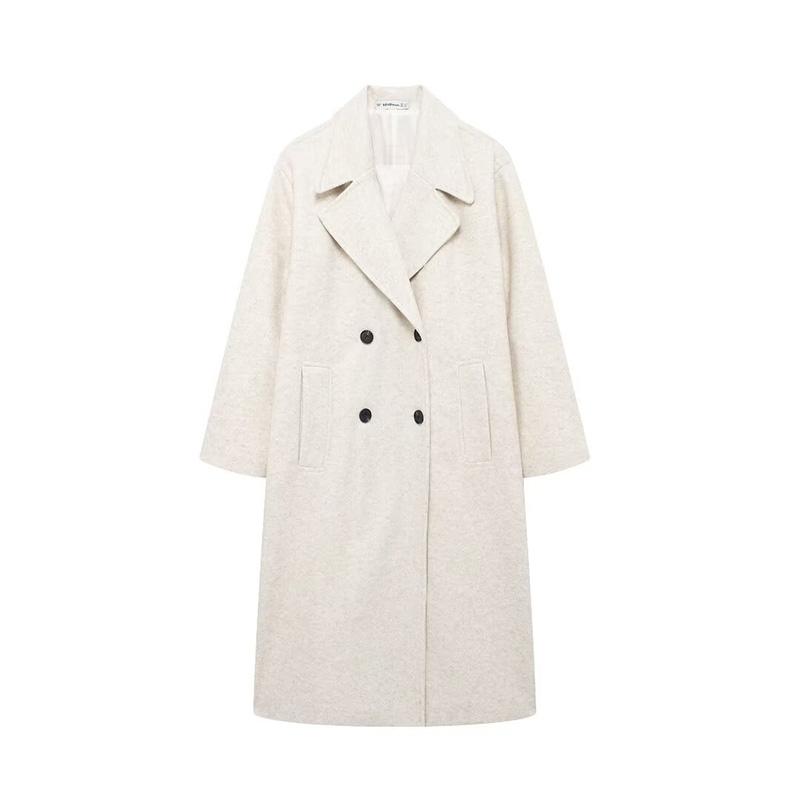 Women Fashion Solid Double Breasted Long Trench Coats Vintage Lapel Neck Full Sleeves Female Chic Lady Outfits