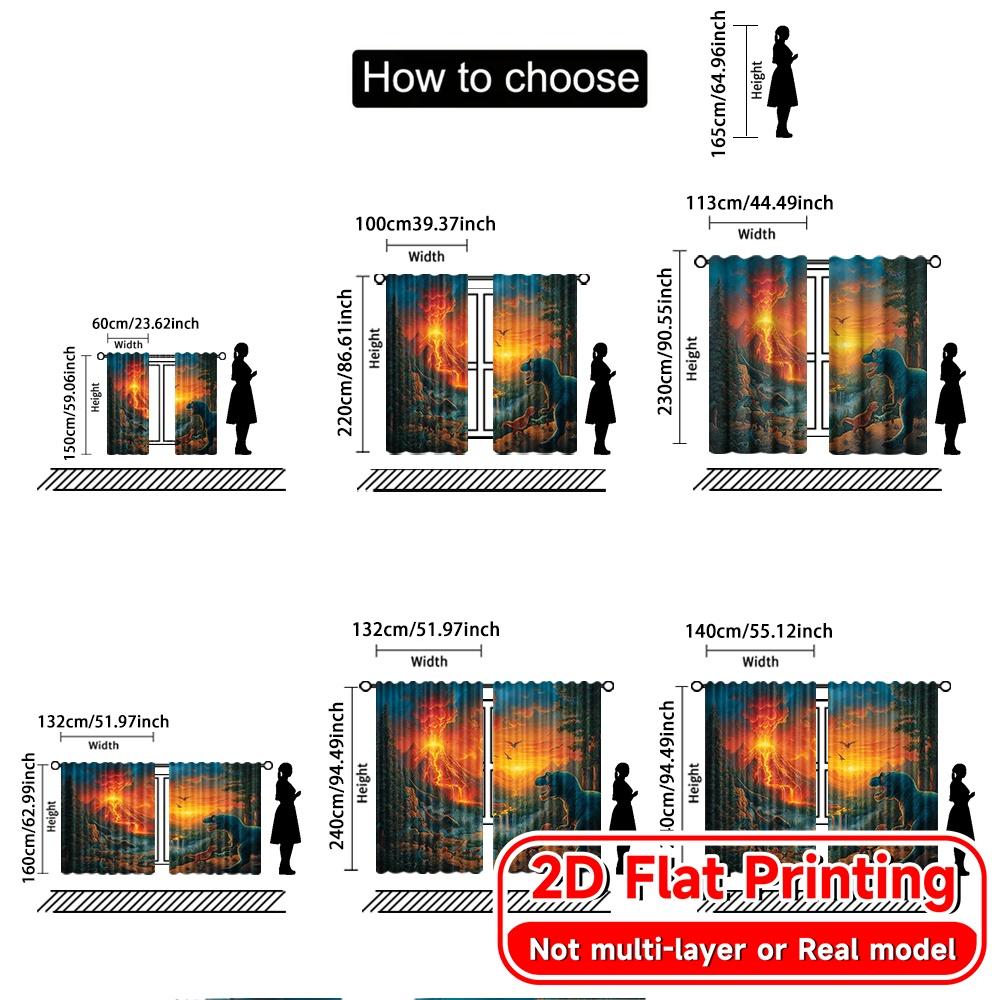 Set Of 2 Flat Printing Curtains Without Rod Dinosaur Adventure Nature Women Is Day Festival Fashion Versatile Curtain Made Polyester