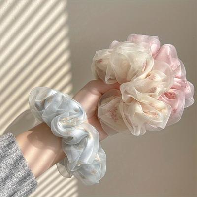 Sommer Doppelschicht Seide Haar Scrunchies Mädchen Blumendruck süße Pferdeschwanzhalter elastische Haarseil koreanische Haar-Accessoires