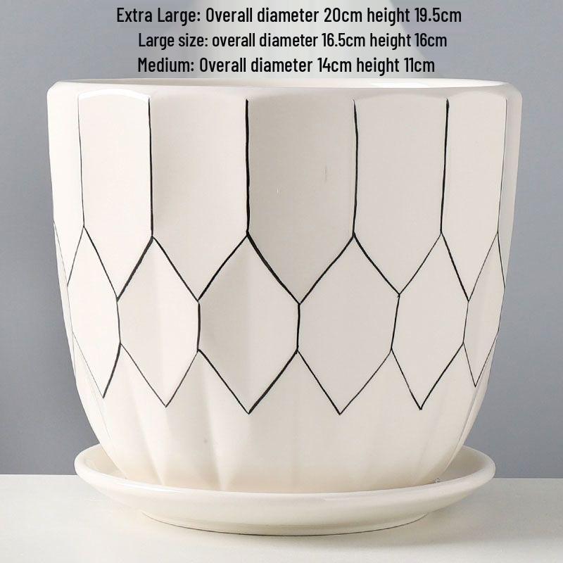 Nordic White Ceramic Flower Pot with Tray - Large & Extra Large for Pothos & Succulents