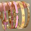 New Buling Pink Crystal Zirconia Stainless Steel Bracelet for Women Versatile Stackable Jewelry Waterproof Bangle Gift