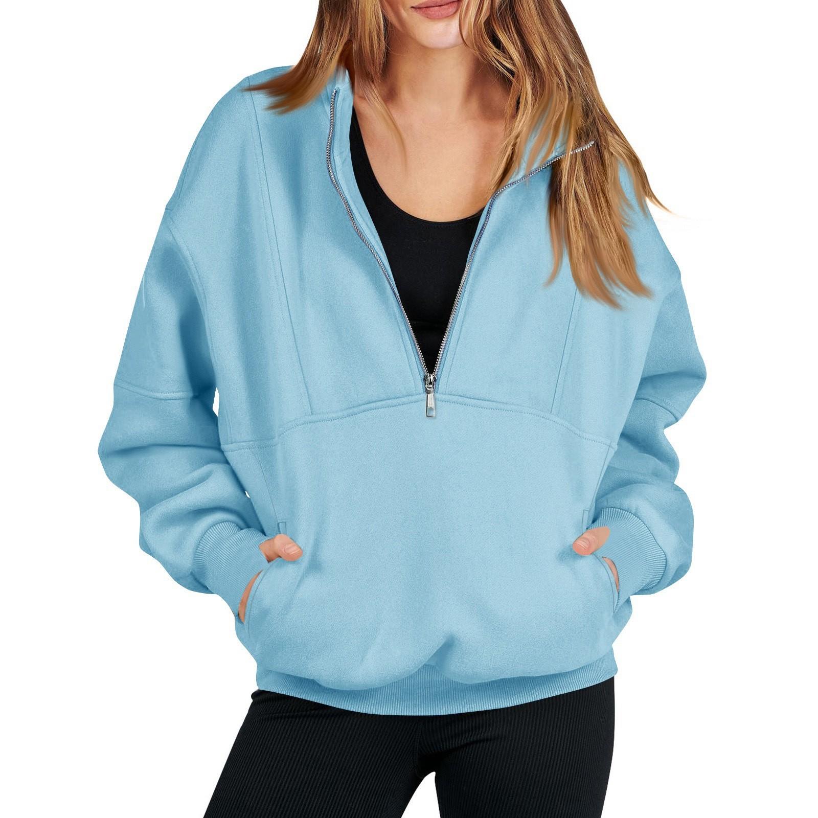 

Женская модная однотонная повседневная толстовка с длинными рукавами и карманом на молнии XL