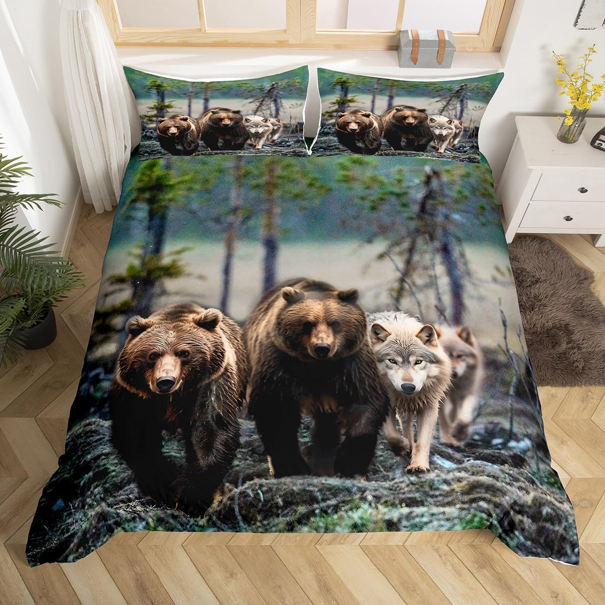 

Erosebridal Happy Camping Duvet Cover Set Camper Bedding Sets Twin,Rustic Farmhouse Comforter Cover Camping Accessories Bedding,RV Car Theme 155x200cm